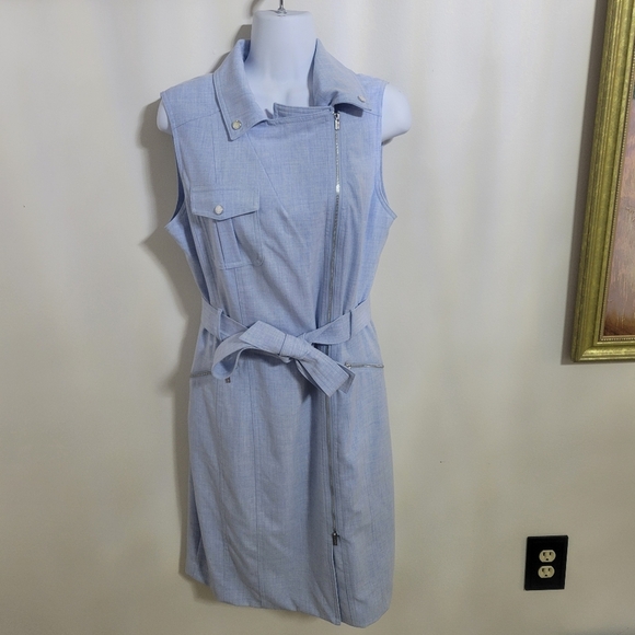 Calvin Klein Zip Front Light Blue Belted Dress Size 8? - Picture 1 of 8